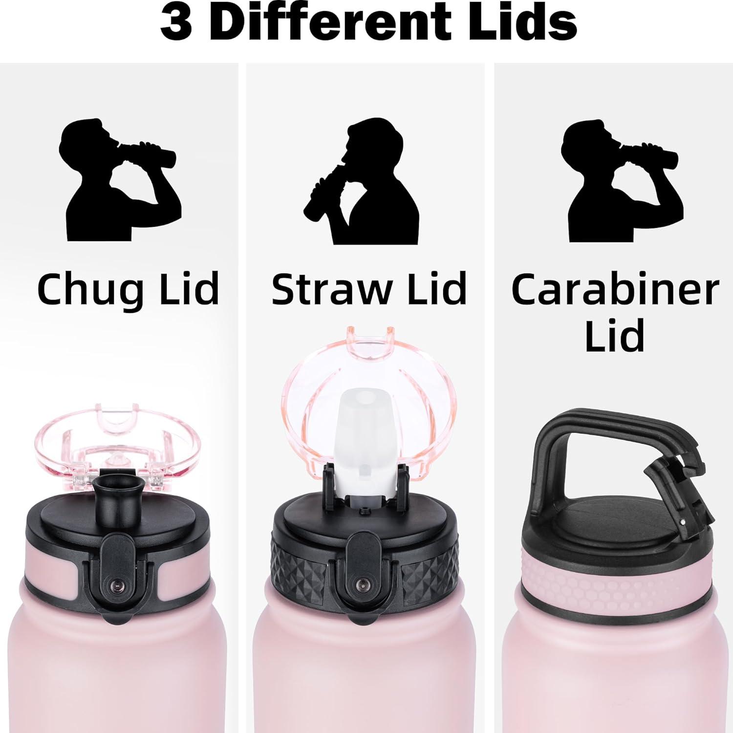 imageOLDLEY Bouteille deau en Acier Inoxydable avec Paille 1L Isotherme Sous Vide Grande gourde en Mtal tanche Garder les Boissons au Chaud et au Froid pour Vlo Camping Sports Gym Adulte Femme HommeRose Bleu