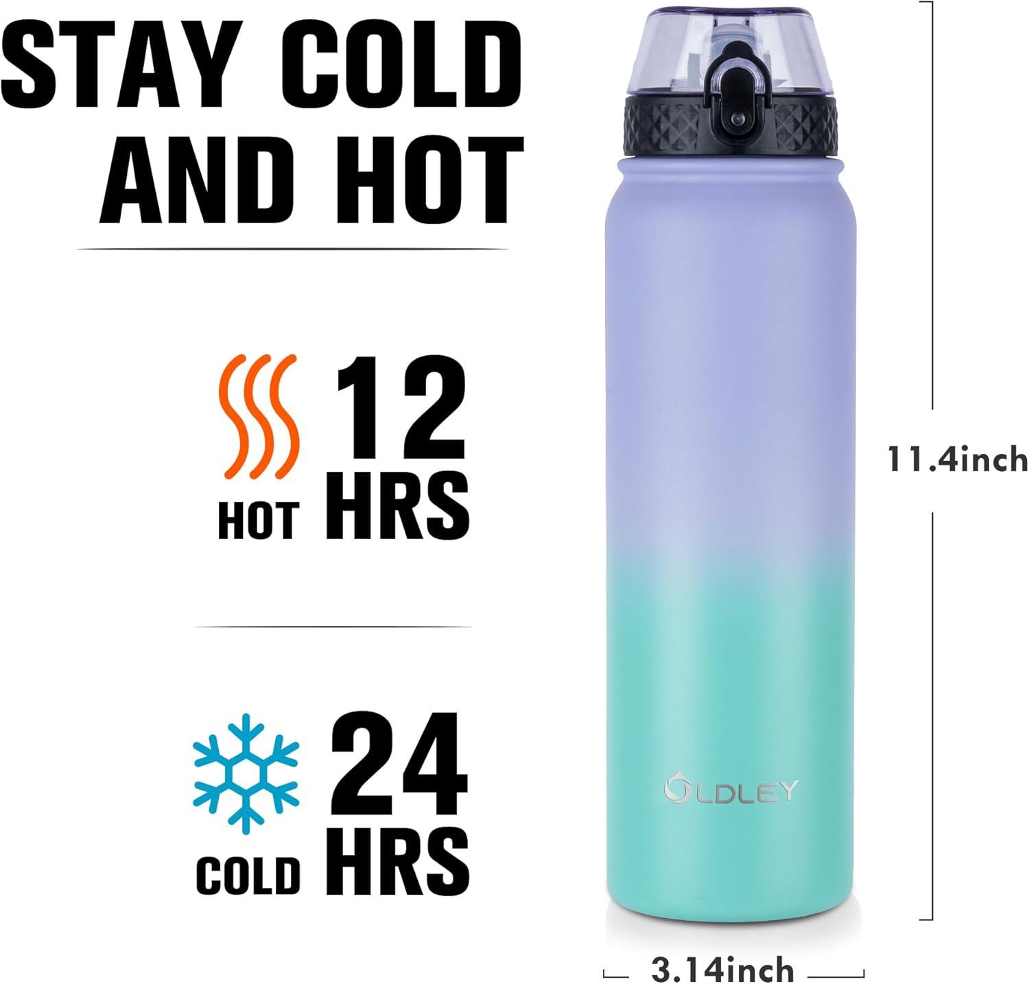 imageOLDLEY Bouteille deau en Acier Inoxydable avec Paille 1L Isotherme Sous Vide Grande gourde en Mtal tanche Garder les Boissons au Chaud et au Froid pour Vlo Camping Sports Gym Adulte Femme HommeViolet Vert