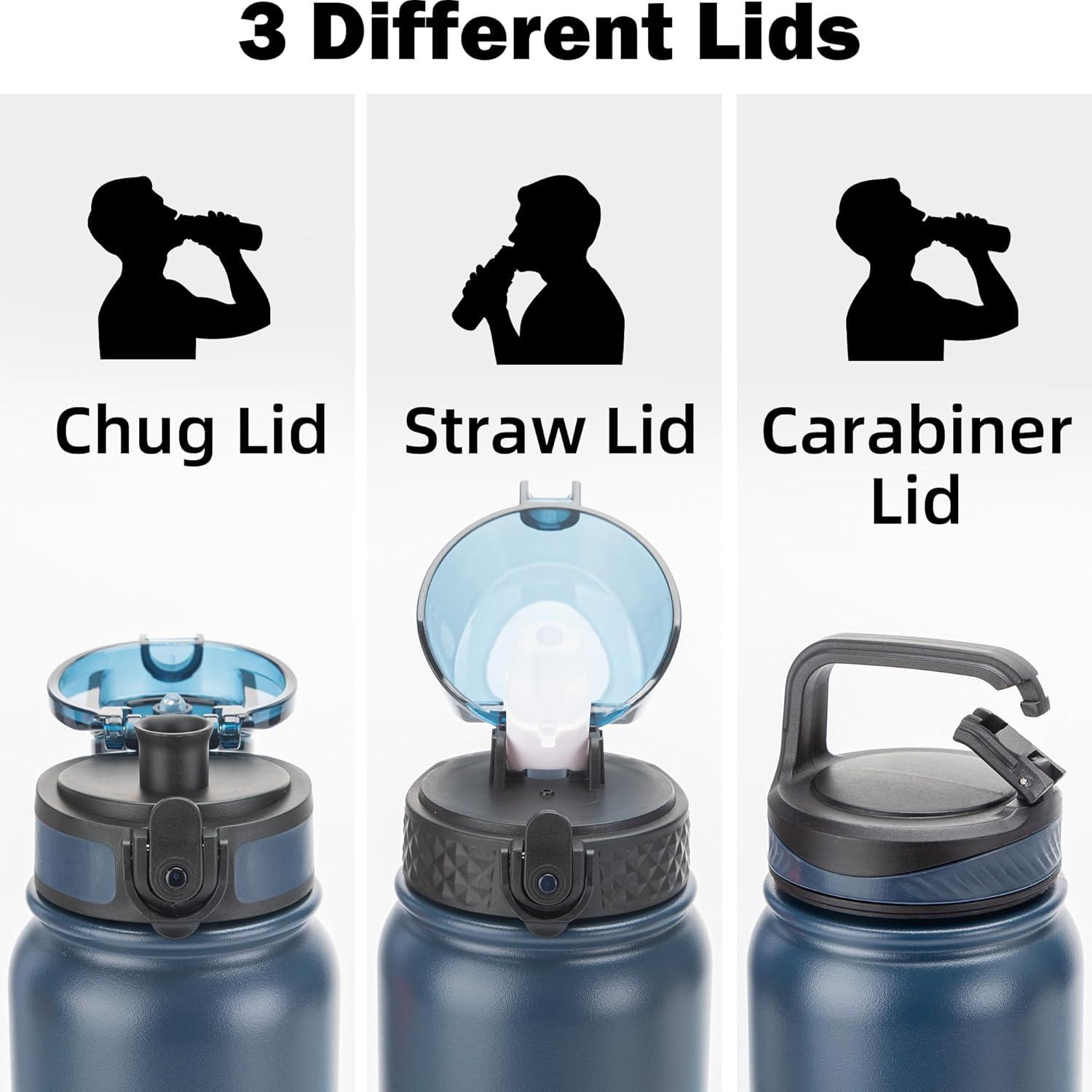 imageOLDLEY Bouteille deau en Acier Inoxydable avec Paille 1L Isotherme Sous Vide Grande gourde en Mtal tanche Garder les Boissons au Chaud et au Froid pour Vlo Camping Sports Gym Adulte Femme HommeMarine Bleu