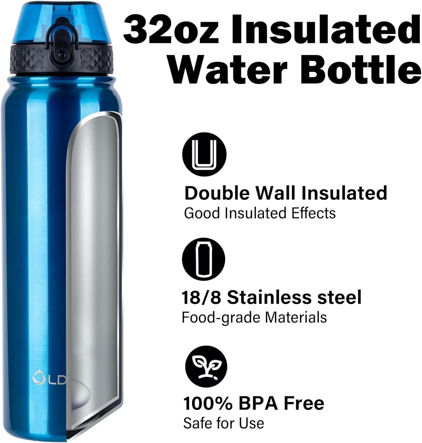 imageOLDLEY Bouteille deau en Acier Inoxydable avec Paille 1L Isotherme Sous Vide Grande gourde en Mtal tanche Garder les Boissons au Chaud et au Froid pour Vlo Camping Sports Gym Adulte Femme HommeVif Bleu