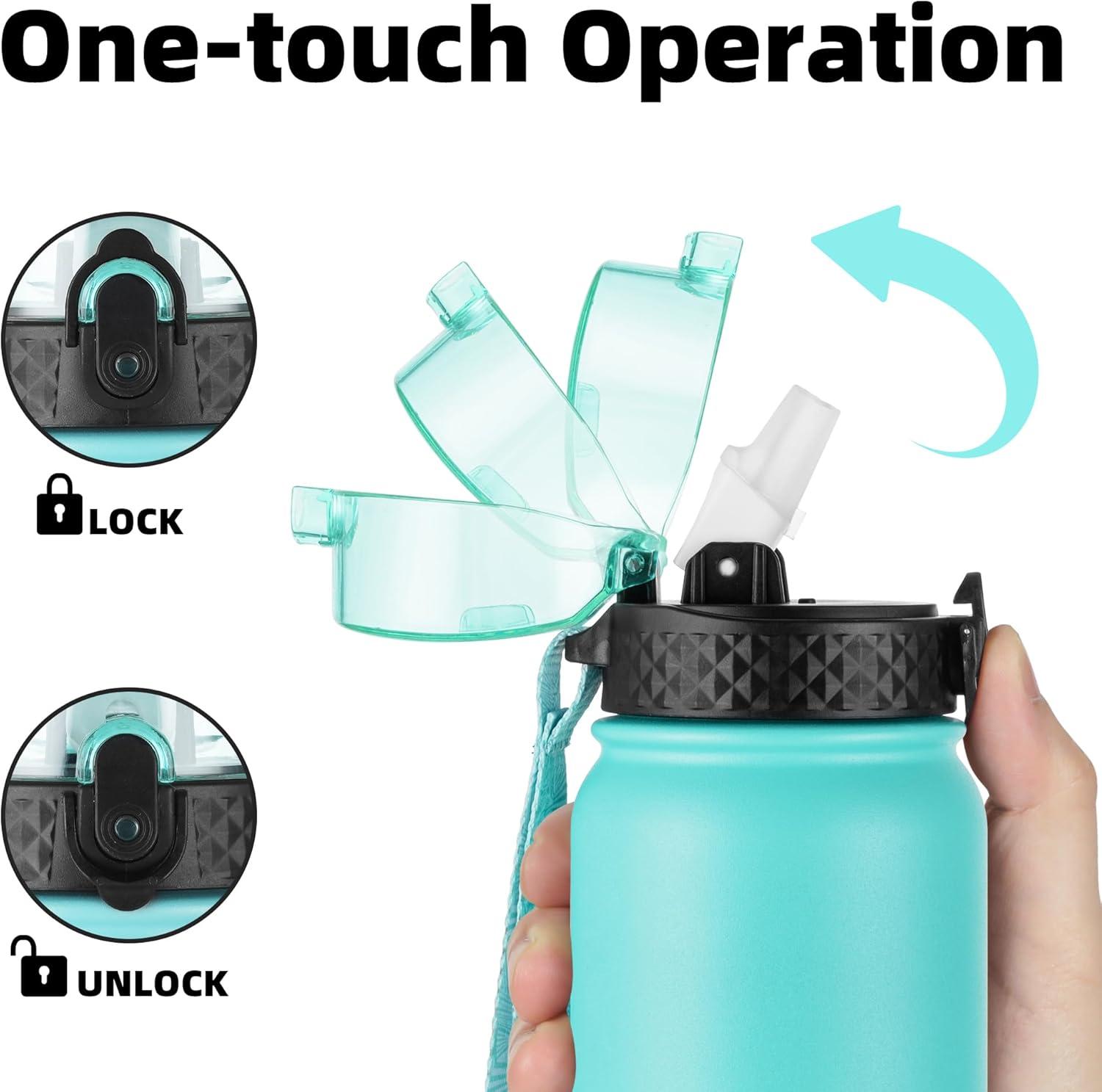 imageOLDLEY Bouteille deau en Acier Inoxydable avec Paille 1L Isotherme Sous Vide Grande gourde en Mtal tanche Garder les Boissons au Chaud et au Froid pour Vlo Camping Sports Gym Adulte Femme HommeVert Bleu