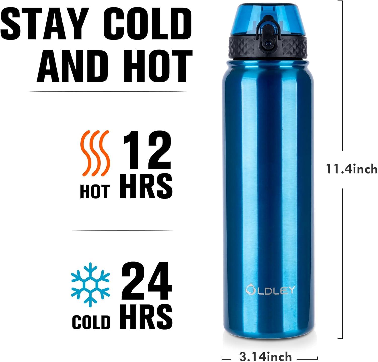 imageOLDLEY Bouteille deau en Acier Inoxydable avec Paille 1L Isotherme Sous Vide Grande gourde en Mtal tanche Garder les Boissons au Chaud et au Froid pour Vlo Camping Sports Gym Adulte Femme HommeVif Bleu