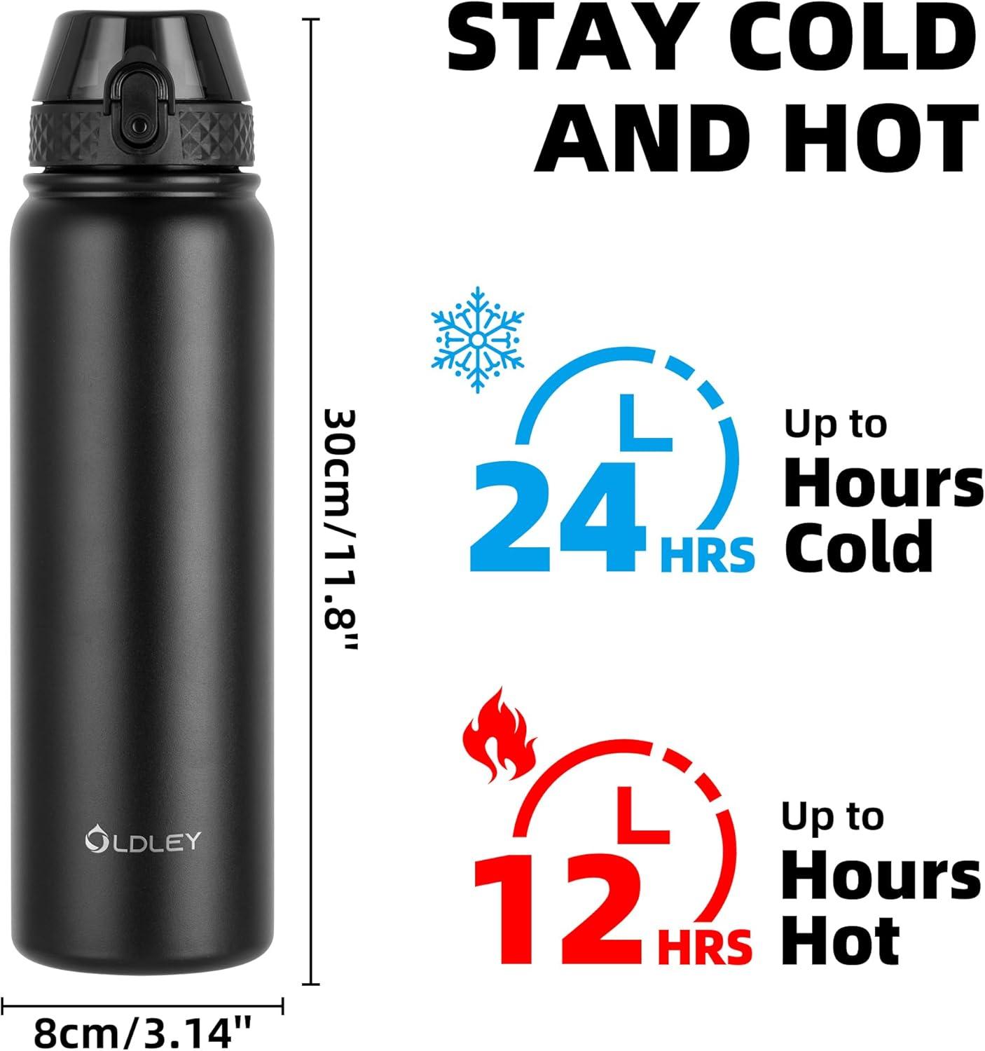 imageOLDLEY Bouteille deau en Acier Inoxydable avec Paille 1L Isotherme Sous Vide Grande gourde en Mtal tanche Garder les Boissons au Chaud et au Froid pour Vlo Camping Sports Gym Adulte Femme HommeNoir