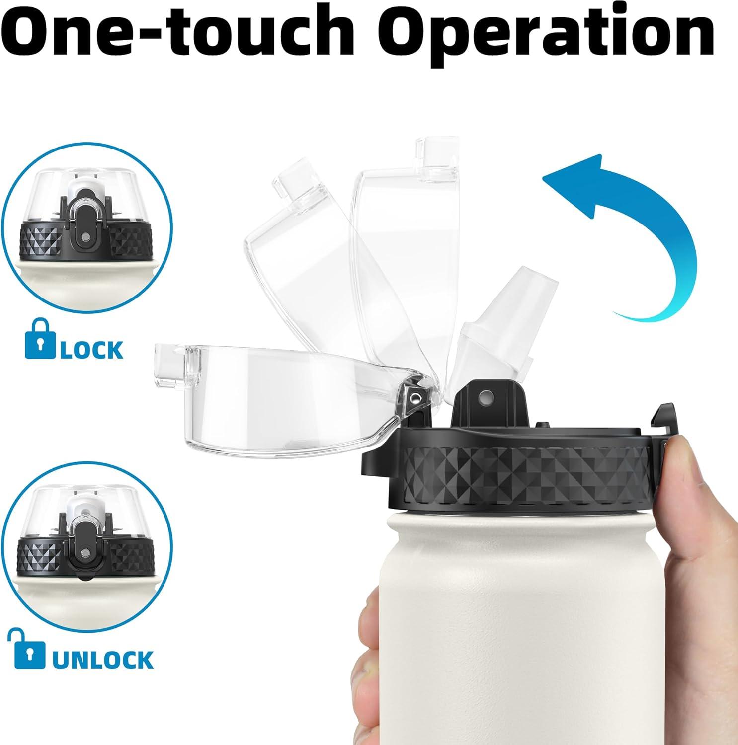 imageOLDLEY Bouteille deau en Acier Inoxydable avec Paille 1L Isotherme Sous Vide Grande gourde en Mtal tanche Garder les Boissons au Chaud et au Froid pour Vlo Camping Sports Gym Adulte Femme HommeCrme