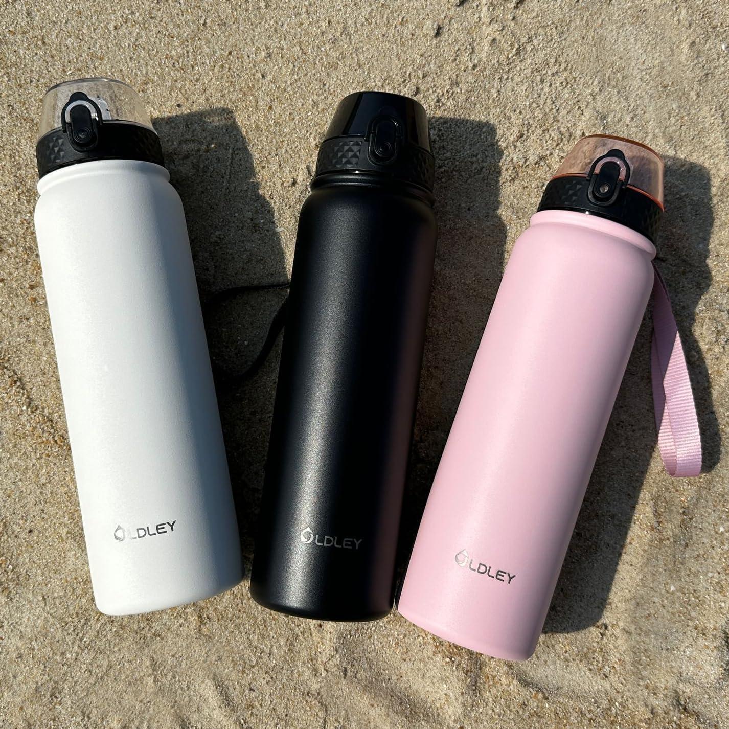 imageOLDLEY Bouteille deau en Acier Inoxydable avec Paille 1L Isotherme Sous Vide Grande gourde en Mtal tanche Garder les Boissons au Chaud et au Froid pour Vlo Camping Sports Gym Adulte Femme HommeCrme