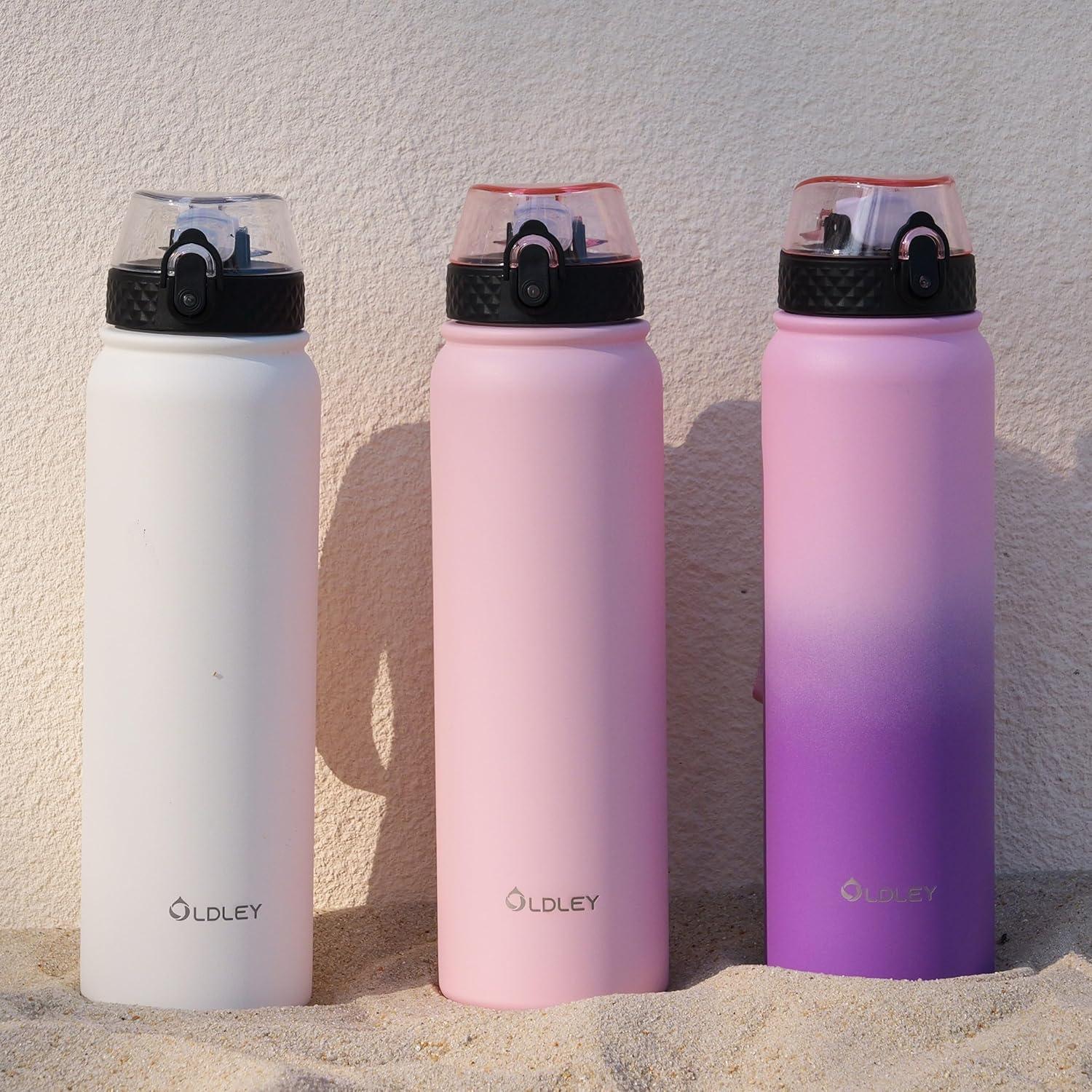 imageOLDLEY Bouteille deau en Acier Inoxydable avec Paille 1L Isotherme Sous Vide Grande gourde en Mtal tanche Garder les Boissons au Chaud et au Froid pour Vlo Camping Sports Gym Adulte Femme HommeRose
