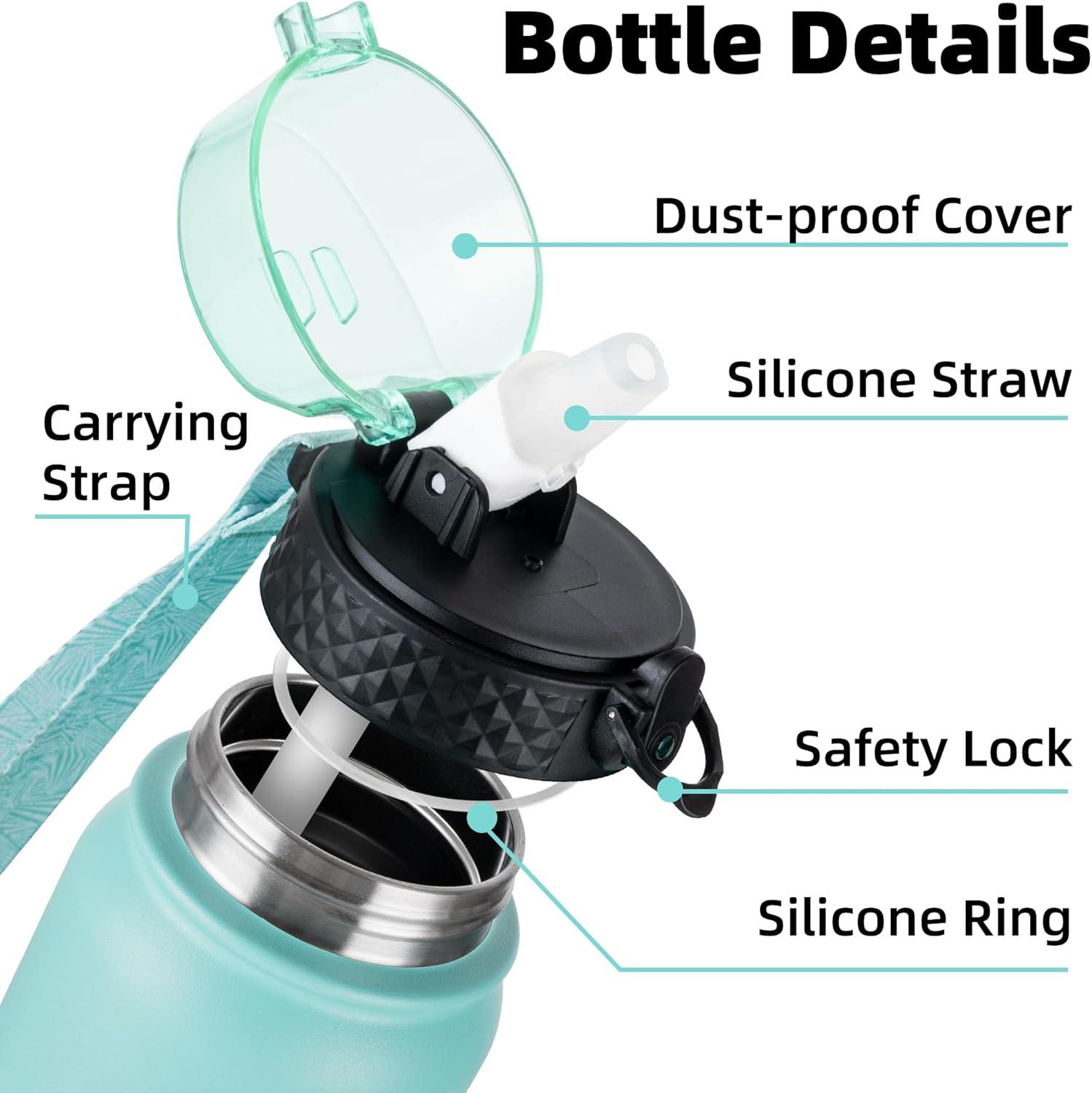imageOLDLEY Bouteille deau en Acier Inoxydable avec Paille 1L Isotherme Sous Vide Grande gourde en Mtal tanche Garder les Boissons au Chaud et au Froid pour Vlo Camping Sports Gym Adulte Femme HommeVert Bleu