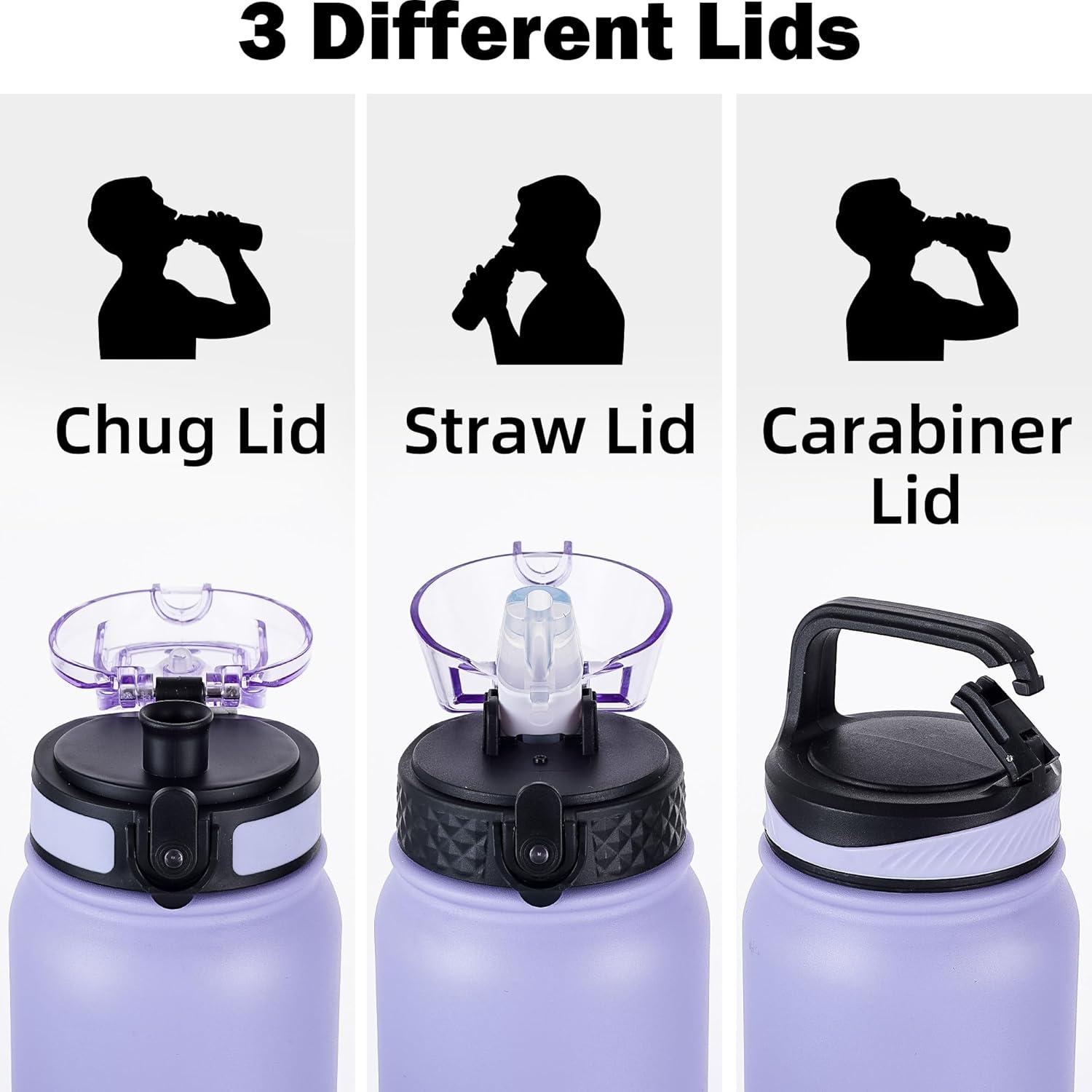 imageOLDLEY Bouteille deau en Acier Inoxydable avec Paille 1L Isotherme Sous Vide Grande gourde en Mtal tanche Garder les Boissons au Chaud et au Froid pour Vlo Camping Sports Gym Adulte Femme HommeViolet Vert
