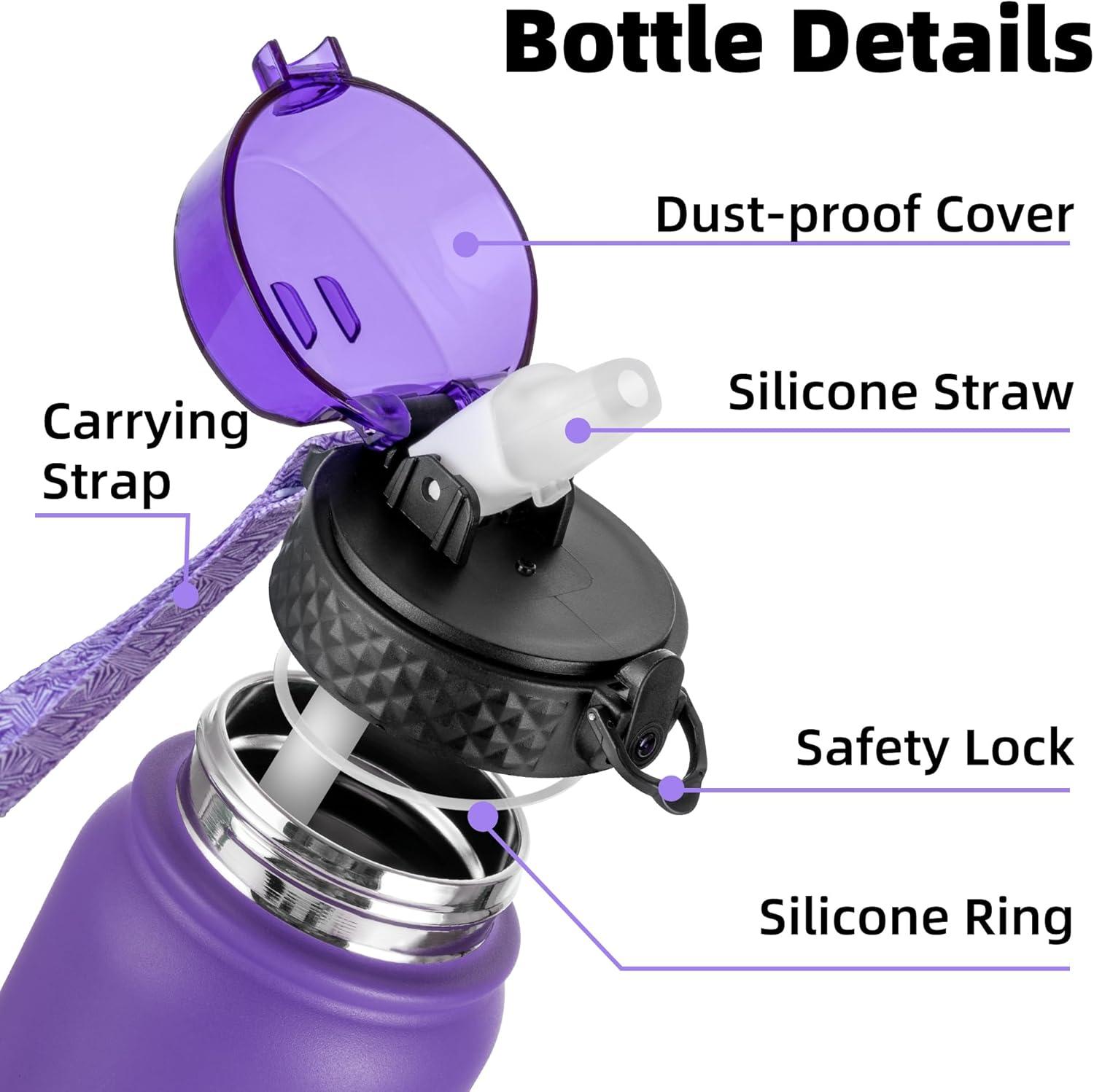 imageOLDLEY Bouteille deau en Acier Inoxydable avec Paille 1L Isotherme Sous Vide Grande gourde en Mtal tanche Garder les Boissons au Chaud et au Froid pour Vlo Camping Sports Gym Adulte Femme HommeViolet Rose