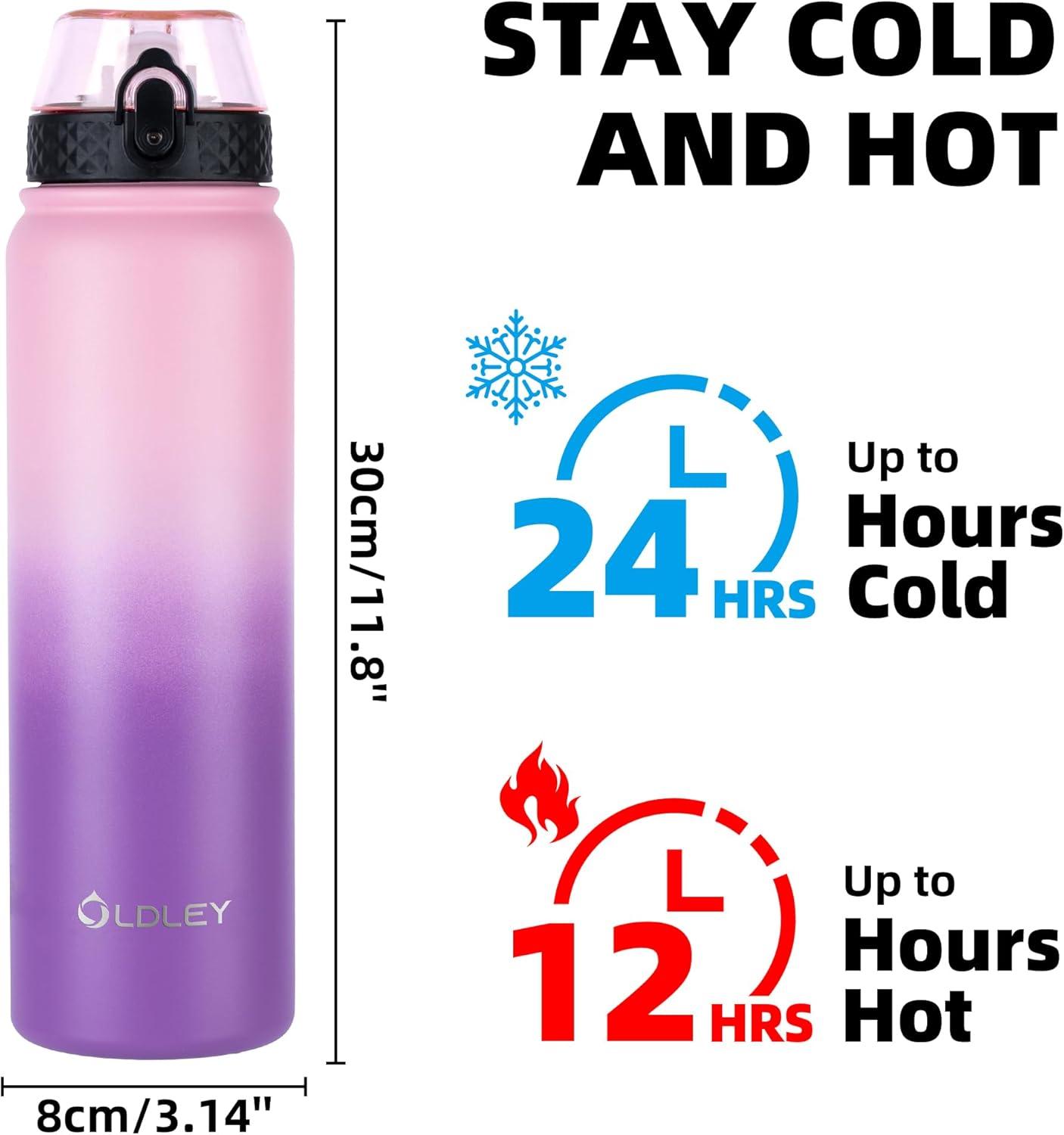 imageOLDLEY Bouteille deau en Acier Inoxydable avec Paille 1L Isotherme Sous Vide Grande gourde en Mtal tanche Garder les Boissons au Chaud et au Froid pour Vlo Camping Sports Gym Adulte Femme HommeRose Violet