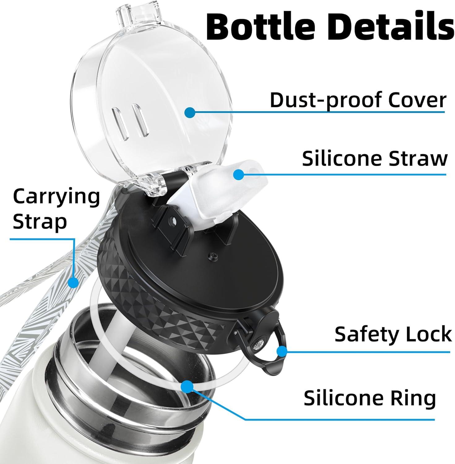 imageOLDLEY Bouteille deau en Acier Inoxydable avec Paille 1L Isotherme Sous Vide Grande gourde en Mtal tanche Garder les Boissons au Chaud et au Froid pour Vlo Camping Sports Gym Adulte Femme HommeCrme