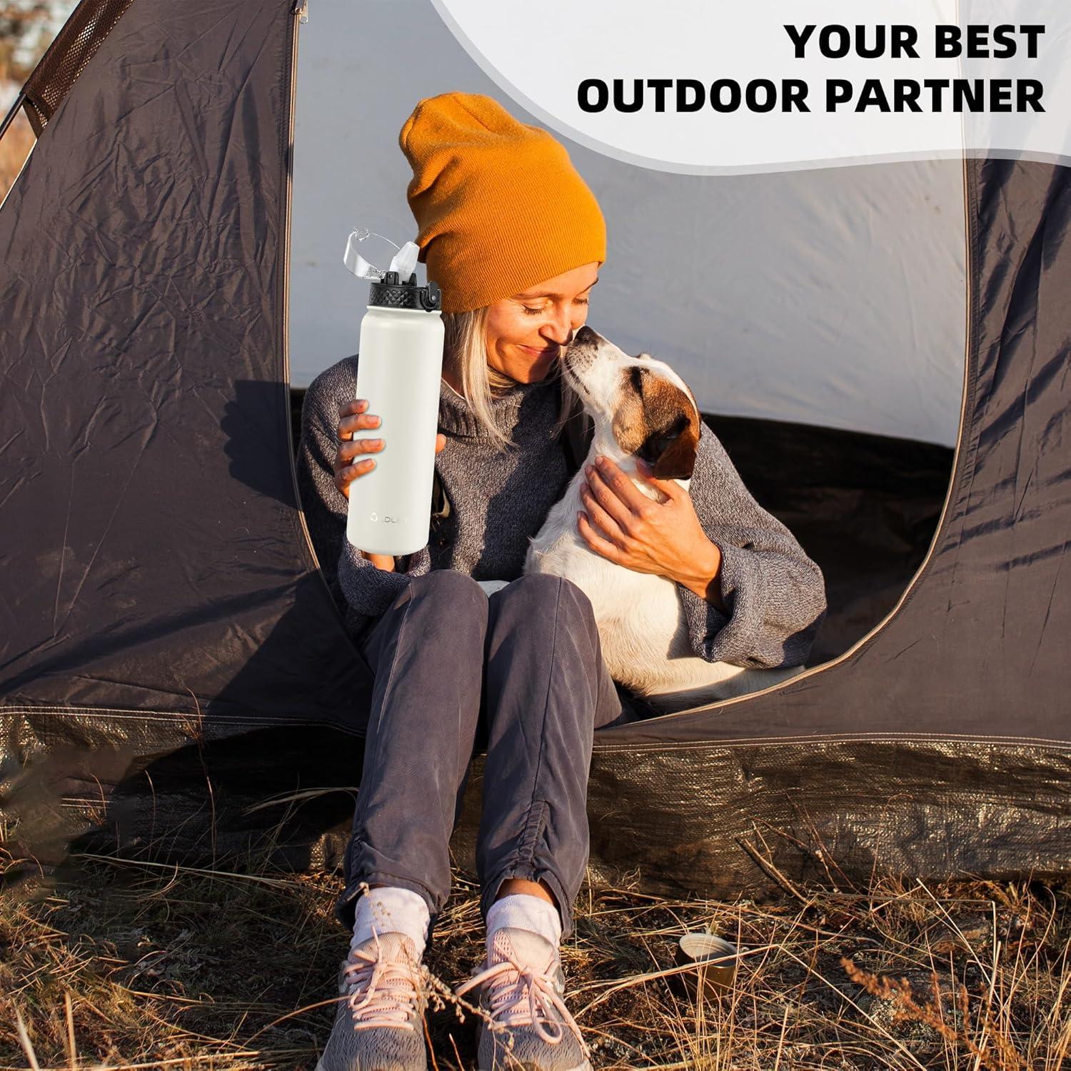 imageOLDLEY Bouteille deau en Acier Inoxydable avec Paille 1L Isotherme Sous Vide Grande gourde en Mtal tanche Garder les Boissons au Chaud et au Froid pour Vlo Camping Sports Gym Adulte Femme HommeCrme
