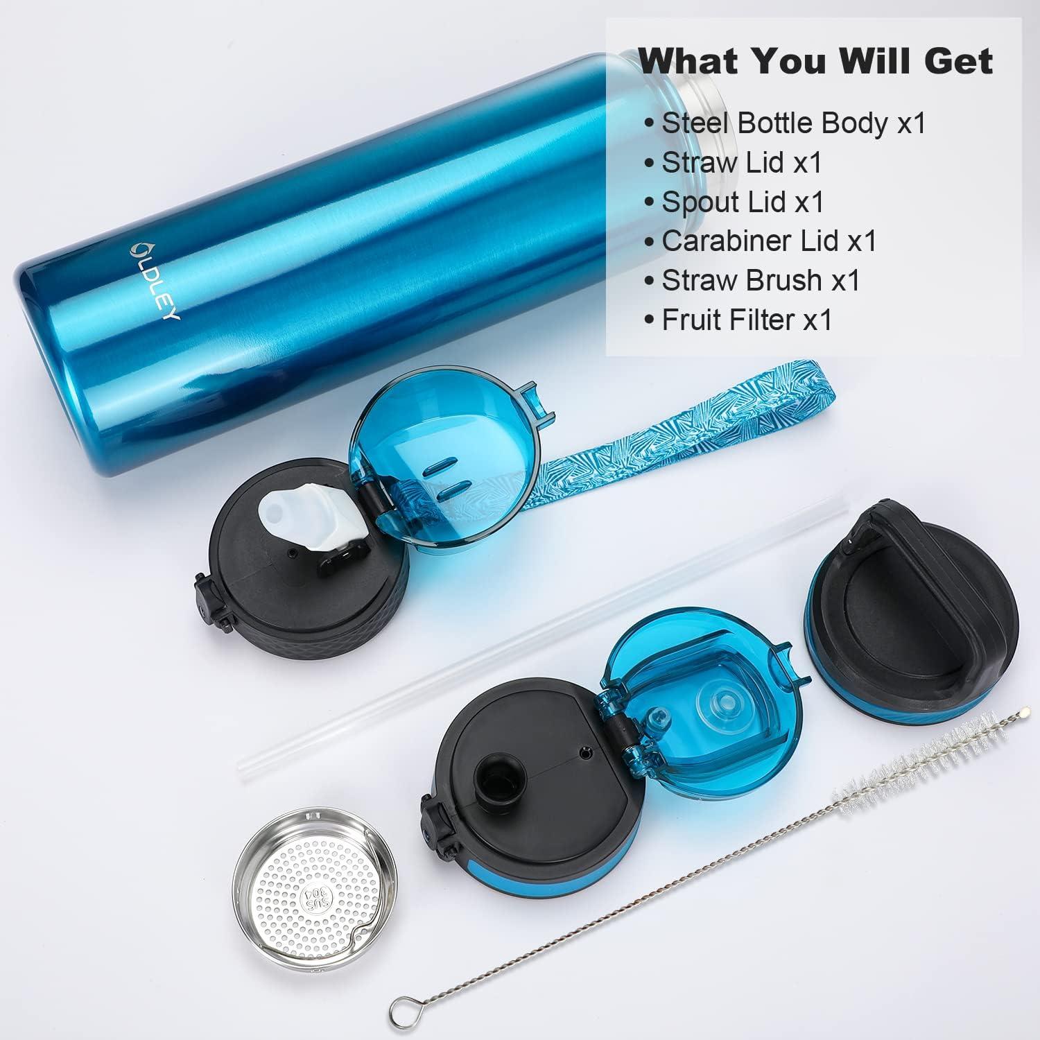 imageOLDLEY Bouteille deau en Acier Inoxydable avec Paille 1L Isotherme Sous Vide Grande gourde en Mtal tanche Garder les Boissons au Chaud et au Froid pour Vlo Camping Sports Gym Adulte Femme HommeVif Bleu