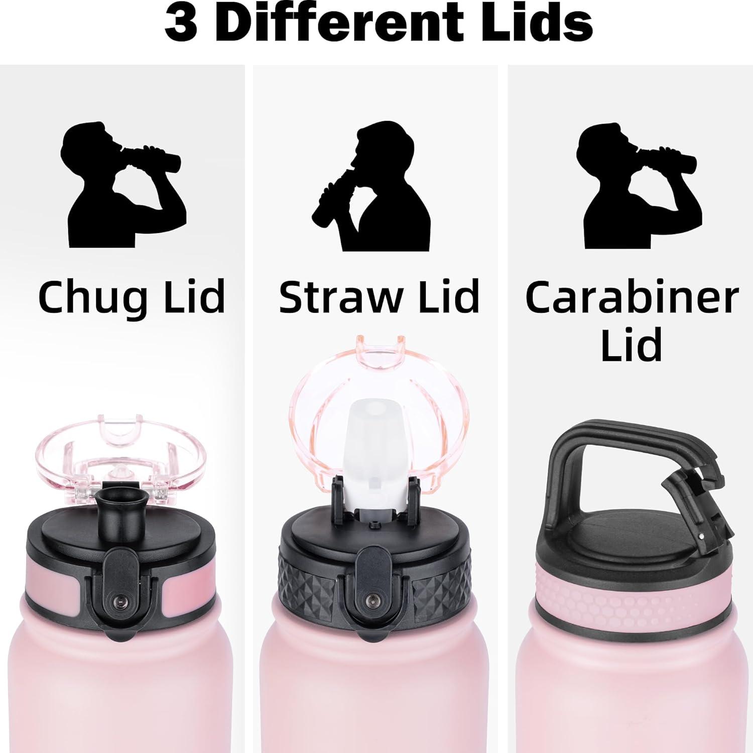 imageOLDLEY Bouteille deau en Acier Inoxydable avec Paille 1L Isotherme Sous Vide Grande gourde en Mtal tanche Garder les Boissons au Chaud et au Froid pour Vlo Camping Sports Gym Adulte Femme HommeRose