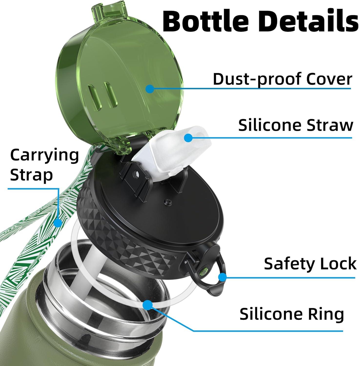 imageOLDLEY Bouteille deau en Acier Inoxydable avec Paille 1L Isotherme Sous Vide Grande gourde en Mtal tanche Garder les Boissons au Chaud et au Froid pour Vlo Camping Sports Gym Adulte Femme HommeOlive Vert