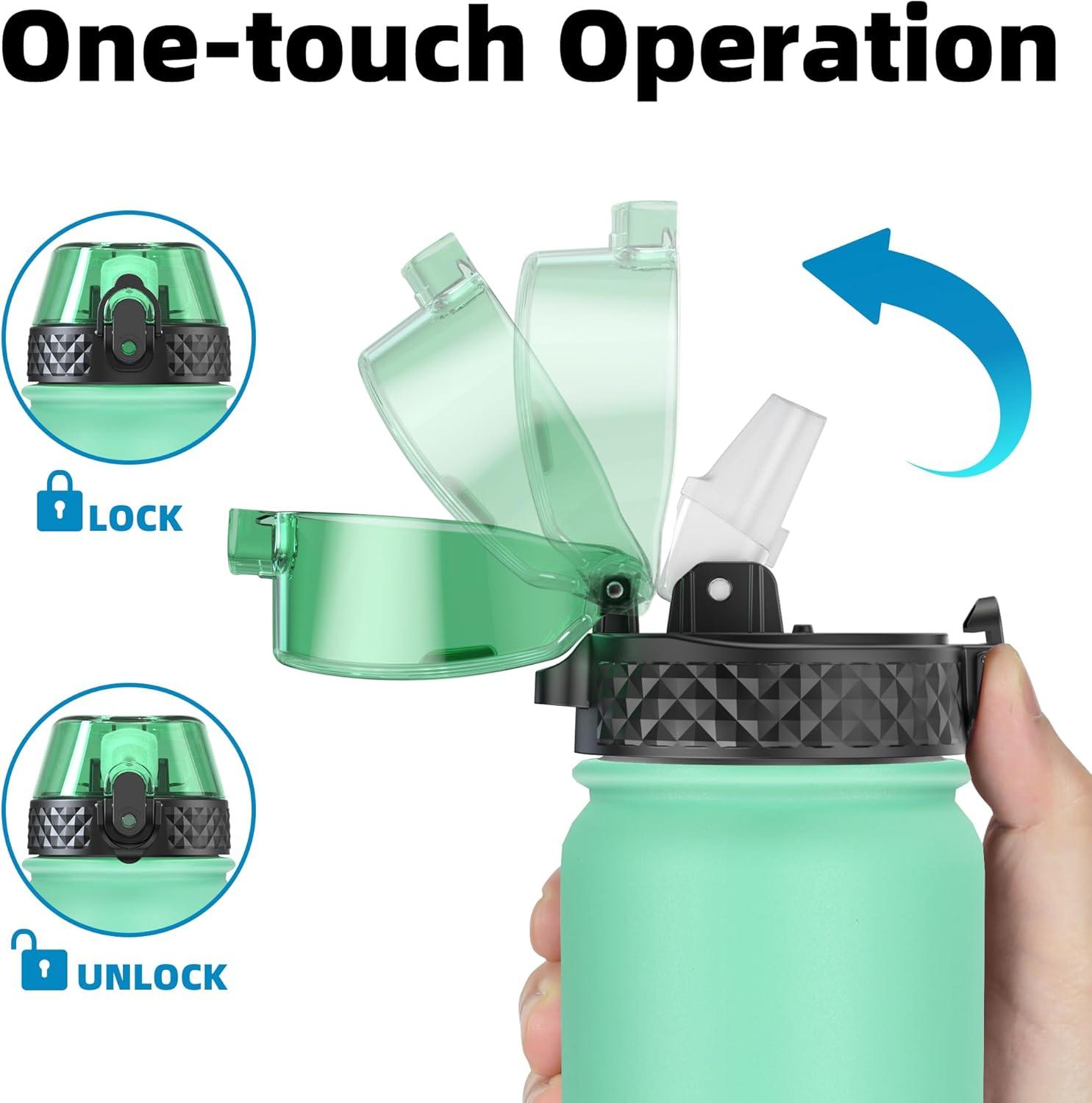 imageOLDLEY Bouteille deau en Acier Inoxydable avec Paille 1L Isotherme Sous Vide Grande gourde en Mtal tanche Garder les Boissons au Chaud et au Froid pour Vlo Camping Sports Gym Adulte Femme HommeFeuille Vertbleu