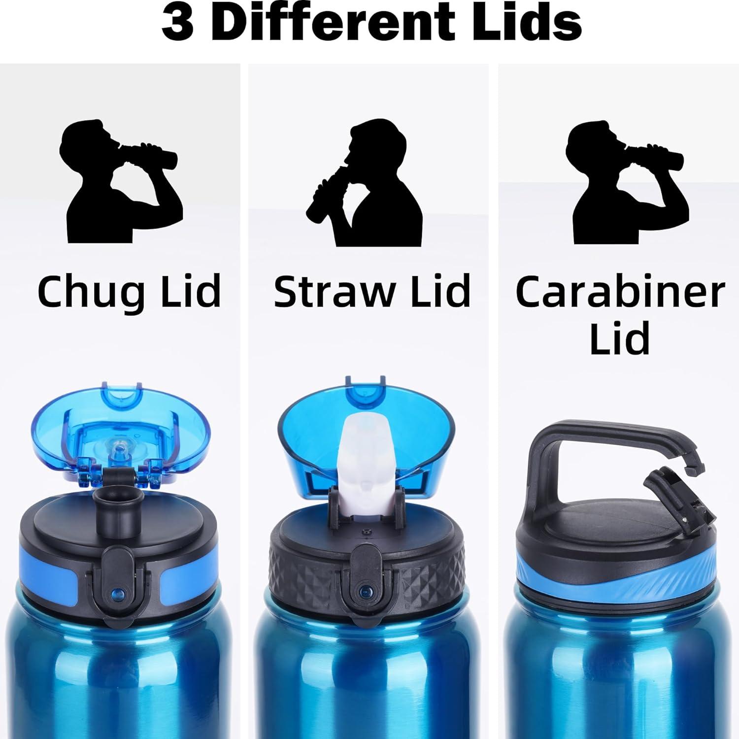 imageOLDLEY Bouteille deau en Acier Inoxydable avec Paille 1L Isotherme Sous Vide Grande gourde en Mtal tanche Garder les Boissons au Chaud et au Froid pour Vlo Camping Sports Gym Adulte Femme HommeVif Bleu
