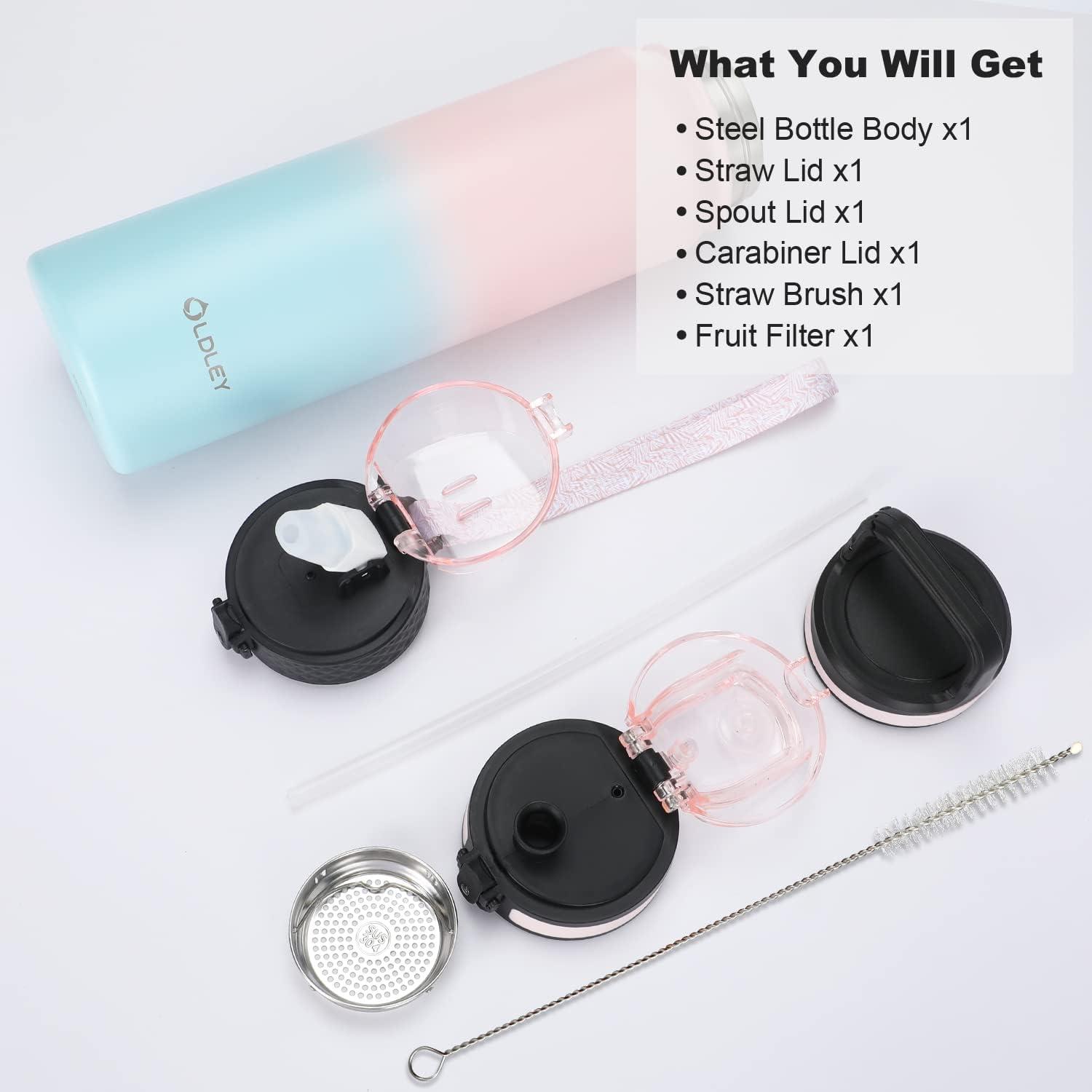 imageOLDLEY Bouteille deau en Acier Inoxydable avec Paille 1L Isotherme Sous Vide Grande gourde en Mtal tanche Garder les Boissons au Chaud et au Froid pour Vlo Camping Sports Gym Adulte Femme HommeRose Bleu