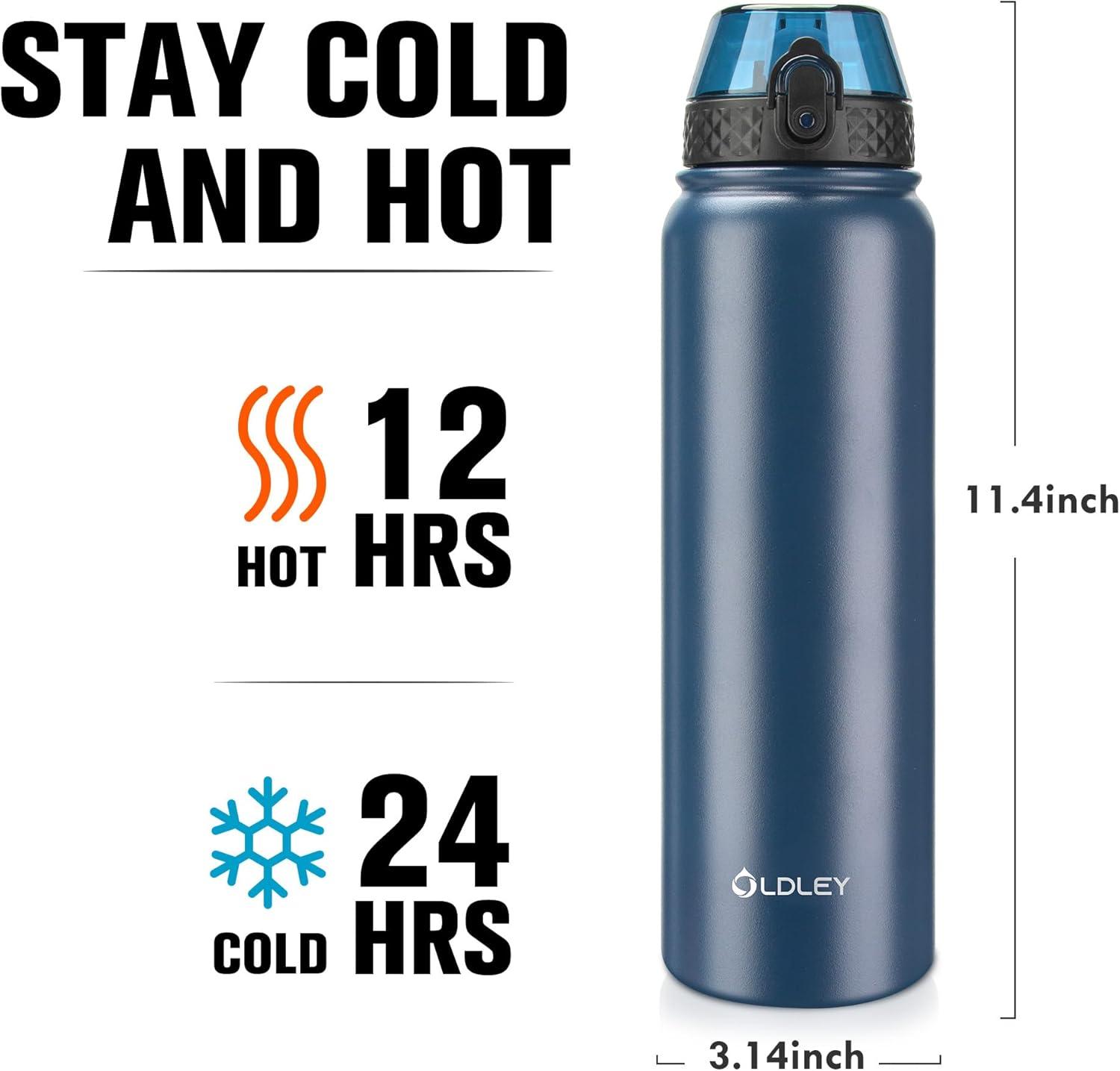 imageOLDLEY Bouteille deau en Acier Inoxydable avec Paille 1L Isotherme Sous Vide Grande gourde en Mtal tanche Garder les Boissons au Chaud et au Froid pour Vlo Camping Sports Gym Adulte Femme HommeMarine Bleu
