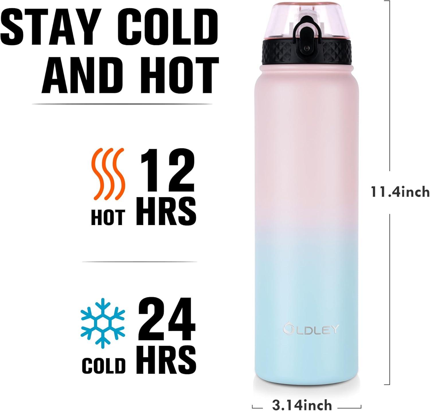 imageOLDLEY Bouteille deau en Acier Inoxydable avec Paille 1L Isotherme Sous Vide Grande gourde en Mtal tanche Garder les Boissons au Chaud et au Froid pour Vlo Camping Sports Gym Adulte Femme HommeRose Bleu