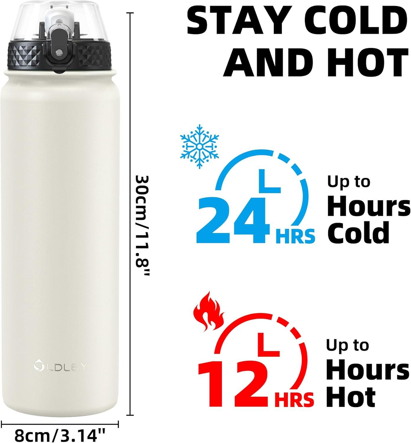 imageOLDLEY Bouteille deau en Acier Inoxydable avec Paille 1L Isotherme Sous Vide Grande gourde en Mtal tanche Garder les Boissons au Chaud et au Froid pour Vlo Camping Sports Gym Adulte Femme HommeCrme