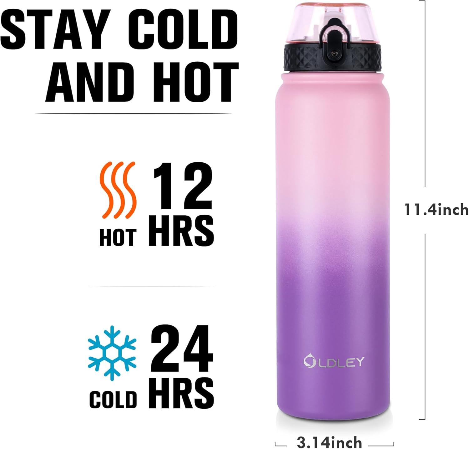 imageOLDLEY Bouteille deau en Acier Inoxydable avec Paille 1L Isotherme Sous Vide Grande gourde en Mtal tanche Garder les Boissons au Chaud et au Froid pour Vlo Camping Sports Gym Adulte Femme HommeRose Violet