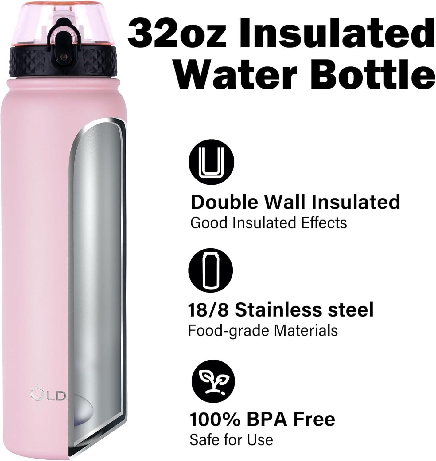 imageOLDLEY Bouteille deau en Acier Inoxydable avec Paille 1L Isotherme Sous Vide Grande gourde en Mtal tanche Garder les Boissons au Chaud et au Froid pour Vlo Camping Sports Gym Adulte Femme HommeRose