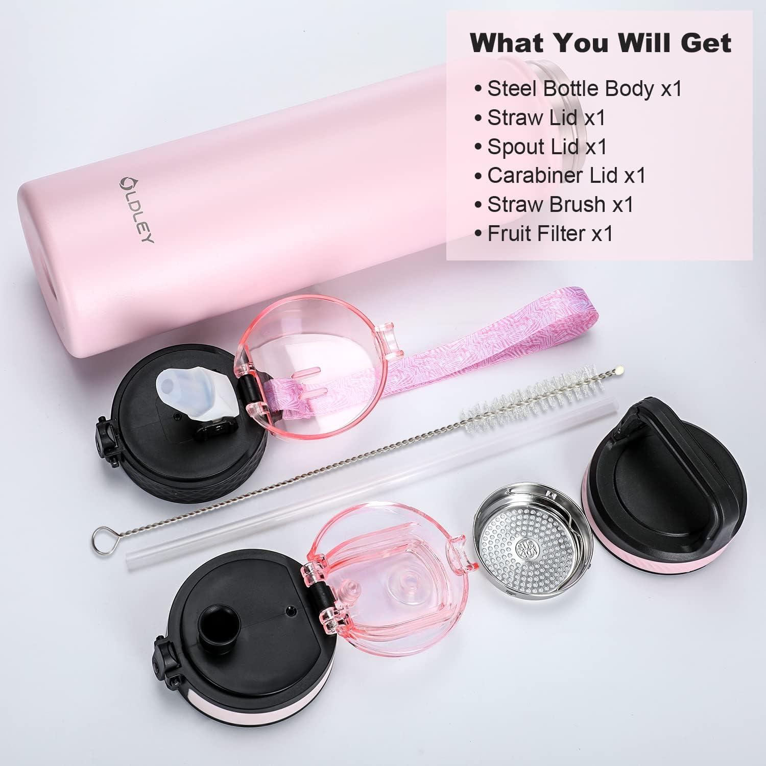 imageOLDLEY Bouteille deau en Acier Inoxydable avec Paille 1L Isotherme Sous Vide Grande gourde en Mtal tanche Garder les Boissons au Chaud et au Froid pour Vlo Camping Sports Gym Adulte Femme HommeRose