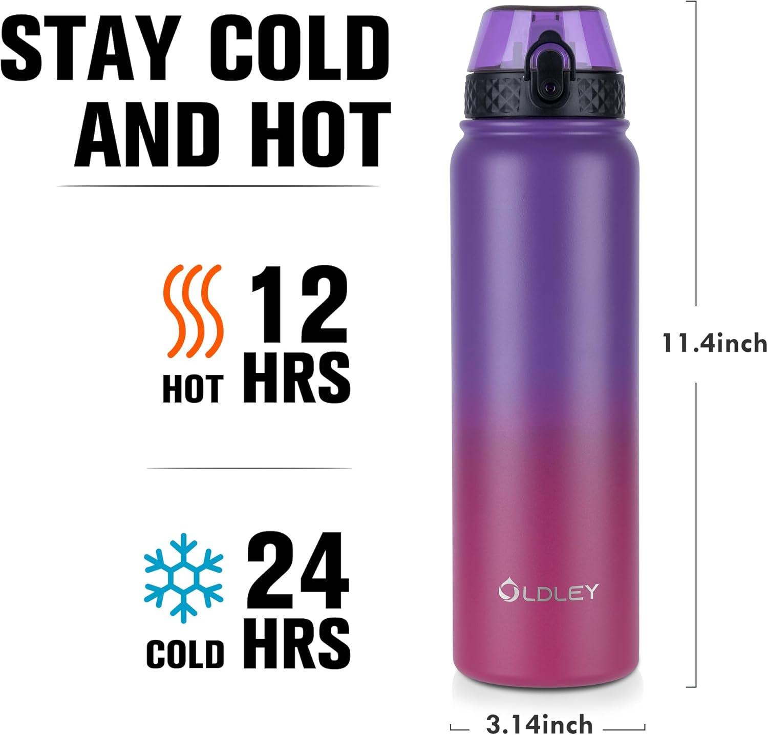 imageOLDLEY Bouteille deau en Acier Inoxydable avec Paille 1L Isotherme Sous Vide Grande gourde en Mtal tanche Garder les Boissons au Chaud et au Froid pour Vlo Camping Sports Gym Adulte Femme HommeViolet Rose