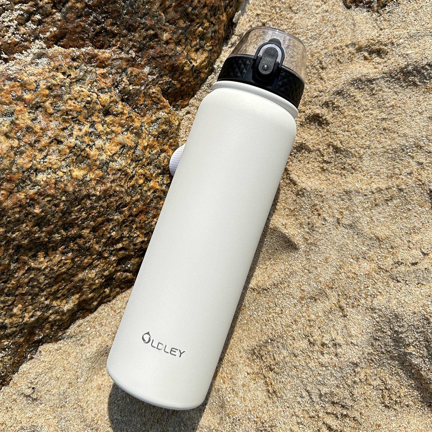 imageOLDLEY Bouteille deau en Acier Inoxydable avec Paille 1L Isotherme Sous Vide Grande gourde en Mtal tanche Garder les Boissons au Chaud et au Froid pour Vlo Camping Sports Gym Adulte Femme HommeCrme