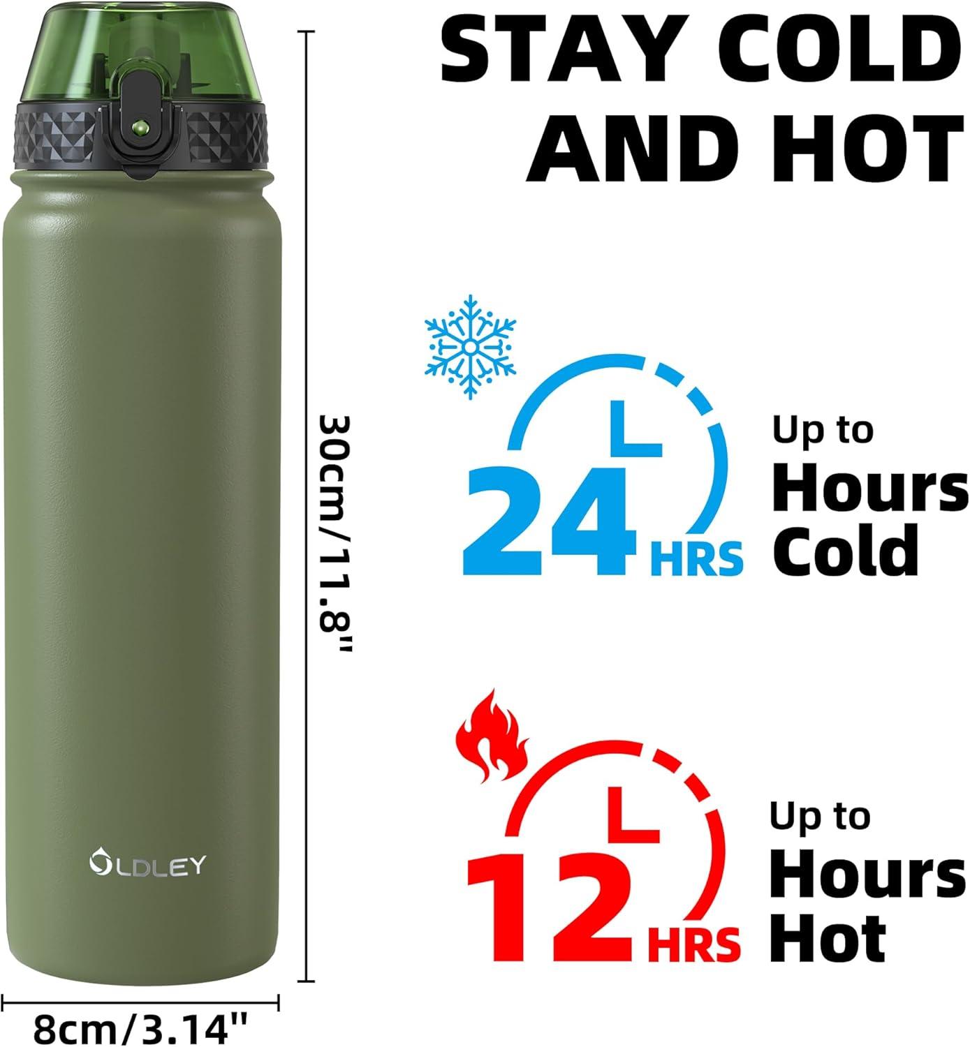 imageOLDLEY Bouteille deau en Acier Inoxydable avec Paille 1L Isotherme Sous Vide Grande gourde en Mtal tanche Garder les Boissons au Chaud et au Froid pour Vlo Camping Sports Gym Adulte Femme HommeOlive Vert