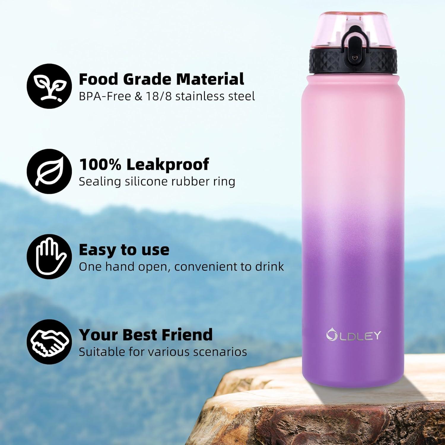 imageOLDLEY Bouteille deau en Acier Inoxydable avec Paille 1L Isotherme Sous Vide Grande gourde en Mtal tanche Garder les Boissons au Chaud et au Froid pour Vlo Camping Sports Gym Adulte Femme HommeRose Violet