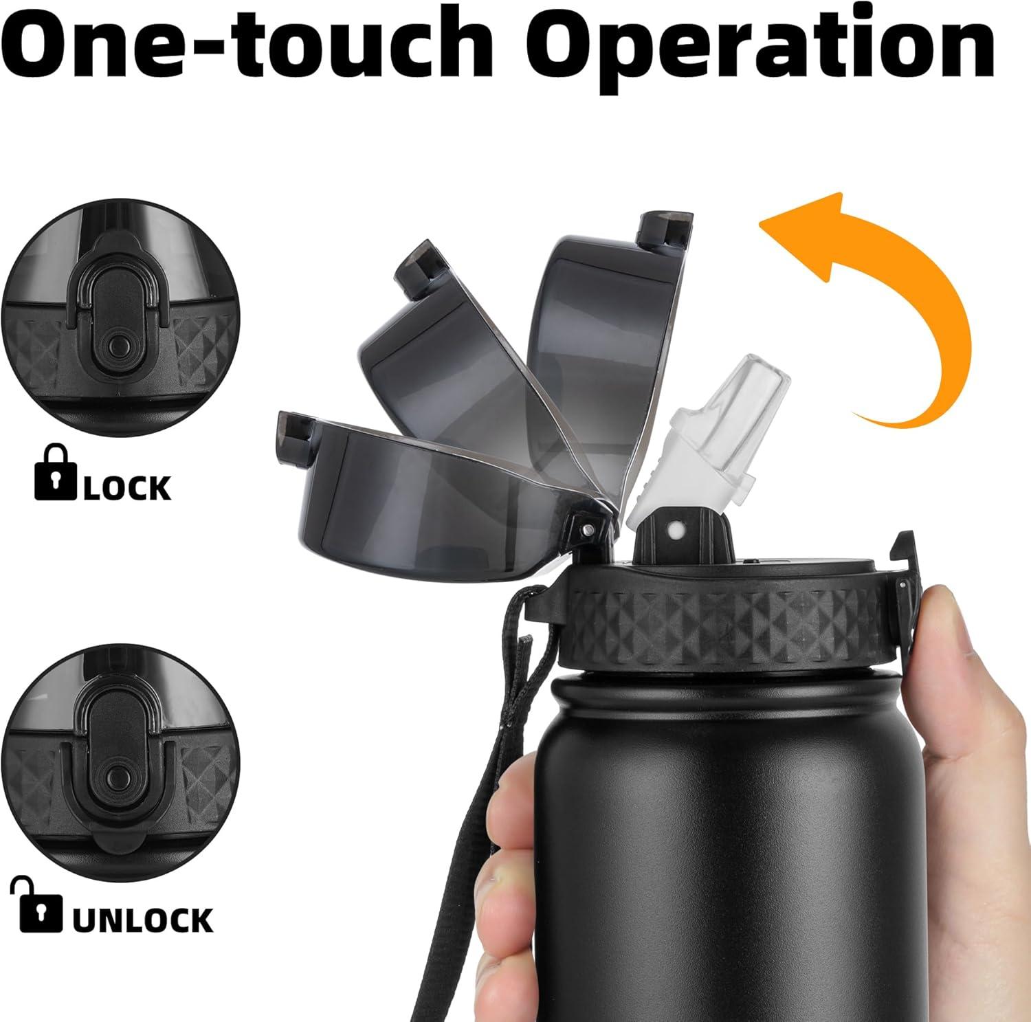 imageOLDLEY Bouteille deau en Acier Inoxydable avec Paille 1L Isotherme Sous Vide Grande gourde en Mtal tanche Garder les Boissons au Chaud et au Froid pour Vlo Camping Sports Gym Adulte Femme HommeNoir