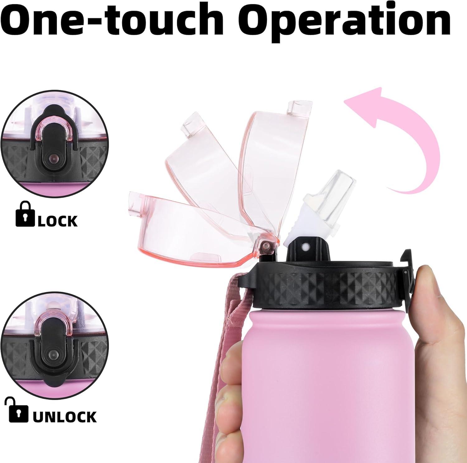 imageOLDLEY Bouteille deau en Acier Inoxydable avec Paille 1L Isotherme Sous Vide Grande gourde en Mtal tanche Garder les Boissons au Chaud et au Froid pour Vlo Camping Sports Gym Adulte Femme HommeRose Violet