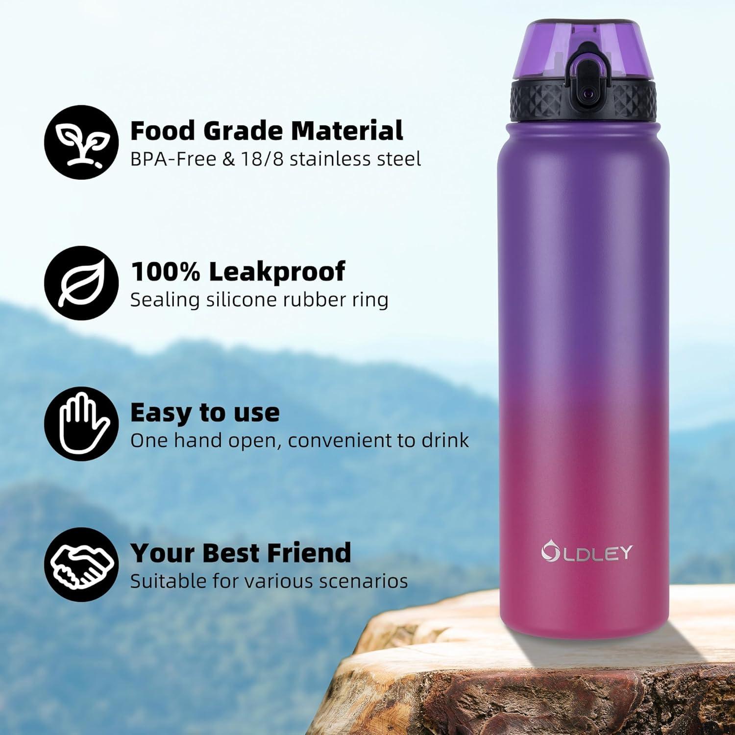imageOLDLEY Bouteille deau en Acier Inoxydable avec Paille 1L Isotherme Sous Vide Grande gourde en Mtal tanche Garder les Boissons au Chaud et au Froid pour Vlo Camping Sports Gym Adulte Femme HommeViolet Rose