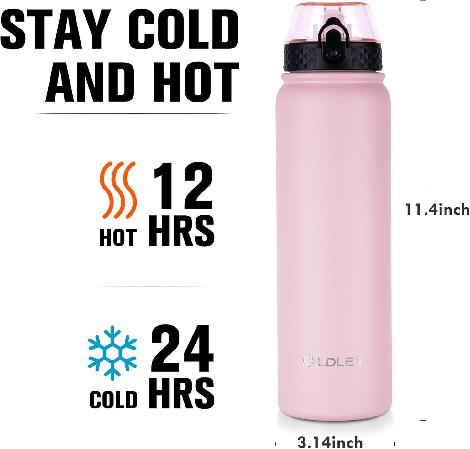 imageOLDLEY Bouteille deau en Acier Inoxydable avec Paille 1L Isotherme Sous Vide Grande gourde en Mtal tanche Garder les Boissons au Chaud et au Froid pour Vlo Camping Sports Gym Adulte Femme HommeRose
