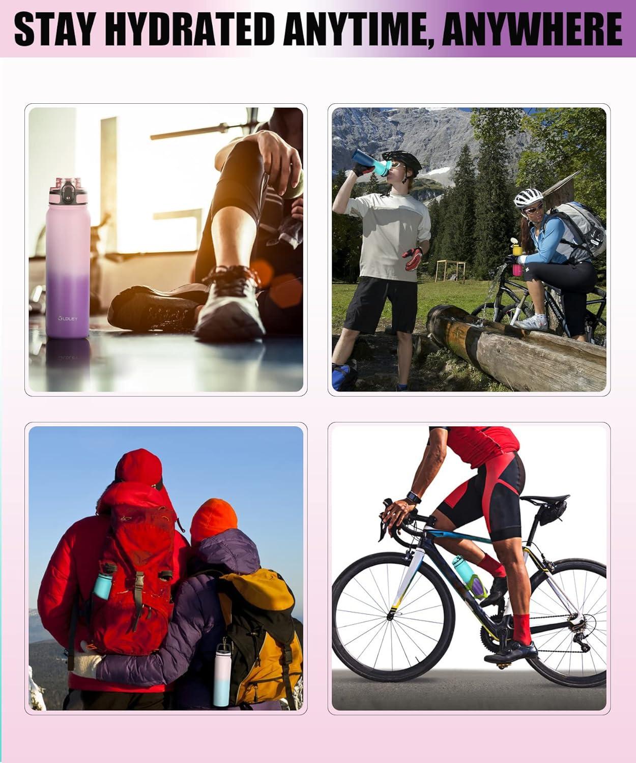 imageOLDLEY Bouteille deau en Acier Inoxydable avec Paille 1L Isotherme Sous Vide Grande gourde en Mtal tanche Garder les Boissons au Chaud et au Froid pour Vlo Camping Sports Gym Adulte Femme HommeRose Violet