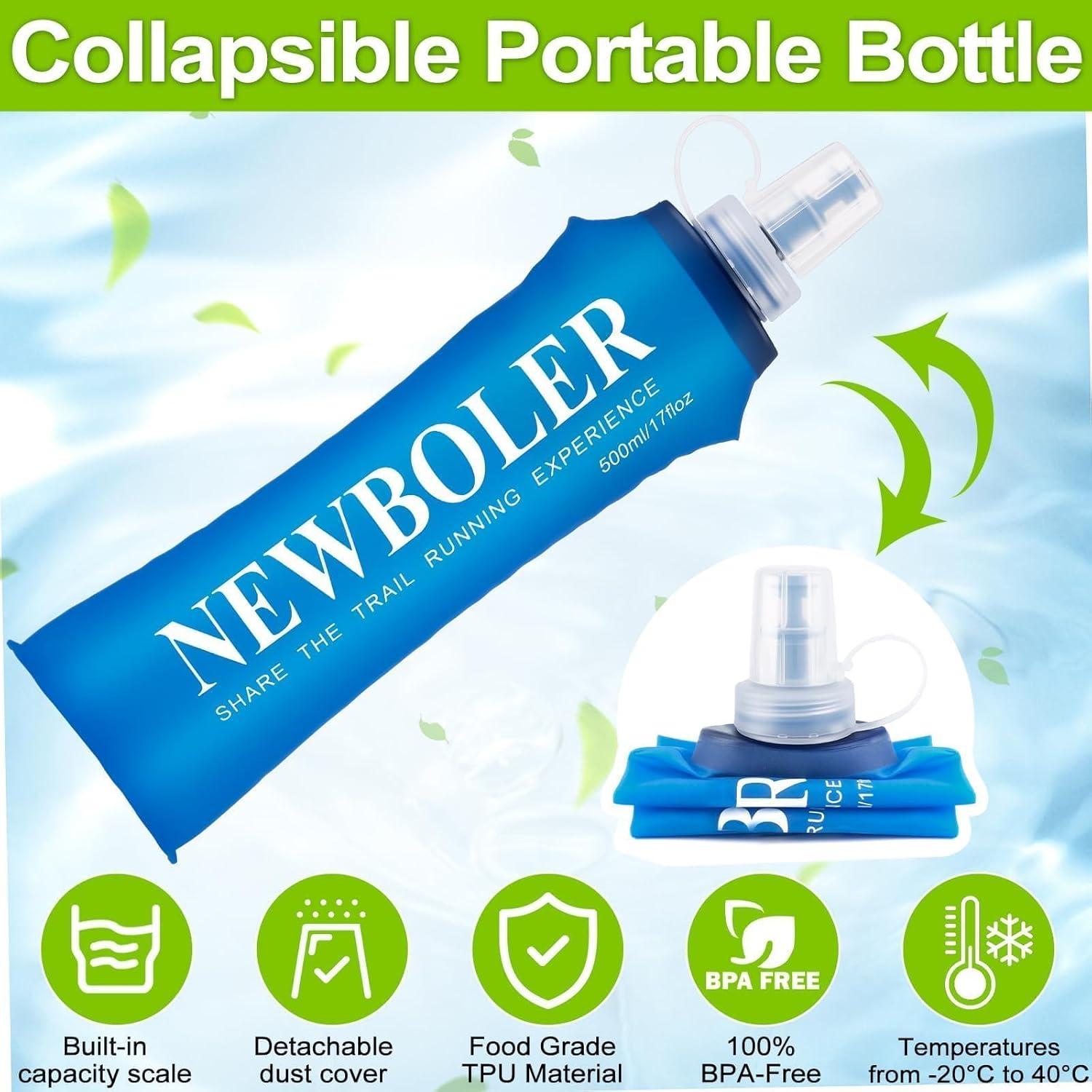 imageWuGU 2 Pcs Gourde Souple 500 ML Bouteille deau Pliable Unisexe avec 2 Mousquetons sans BPA Flasque Running Rutilisable en TPU pour Course Pied Randonne Escalade