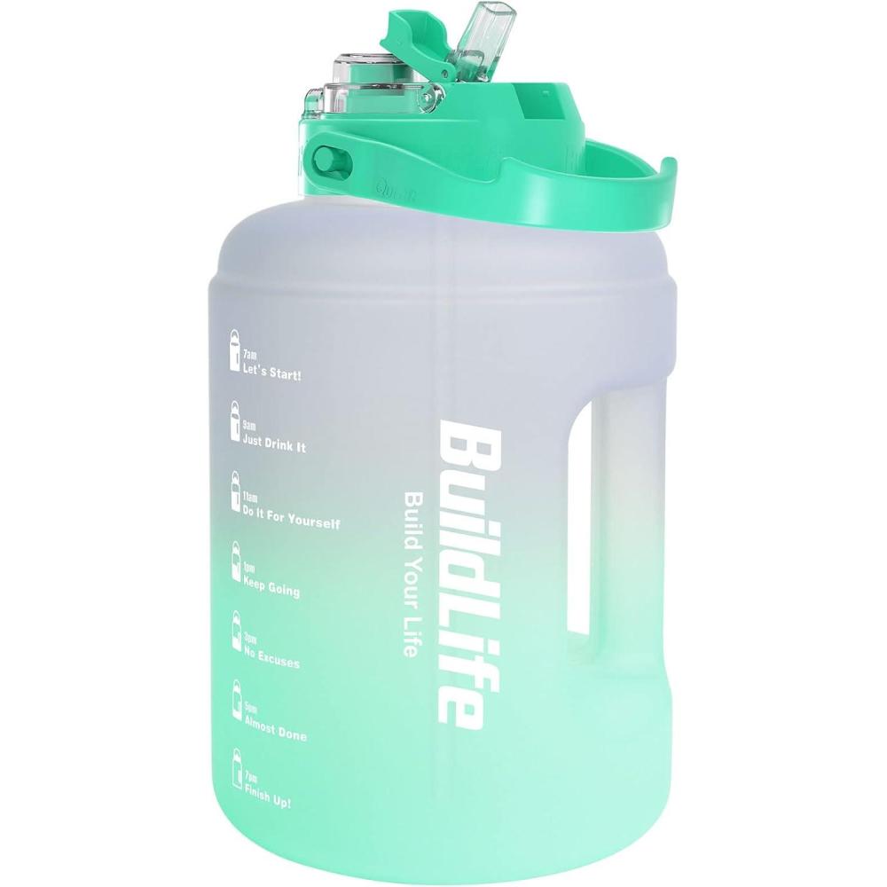 imageBuildLife Gourde de sport de 25 L avec marqueur de temps et couvercle 2en1 Sans BPA Bouteille deau pour le gym 2500 ml NoirVioletVert