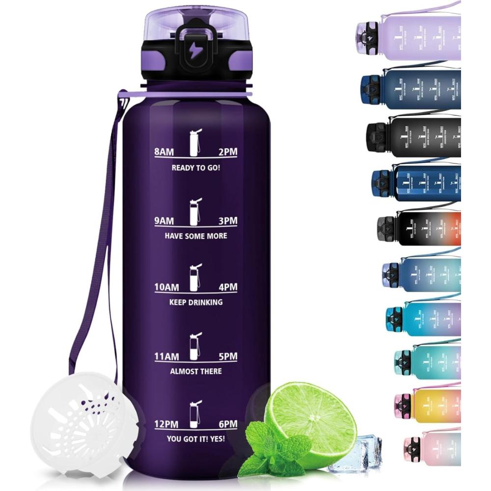 imageGrsta Gourde 15L Gourde Sport sans BPA Bouteille deau Gourde Gradue pour 1 Journee Filtre et Marqueur de Temps Gourde Motivation pour la randonne lcole Noir rougeViolet Foncg