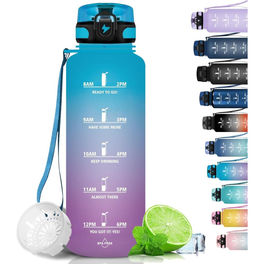 imageGrsta Gourde 15L Gourde Sport sans BPA Bouteille deau Gourde Gradue pour 1 Journee Filtre et Marqueur de Temps Gourde Motivation pour la randonne lcole Noir rougeBleu Violet