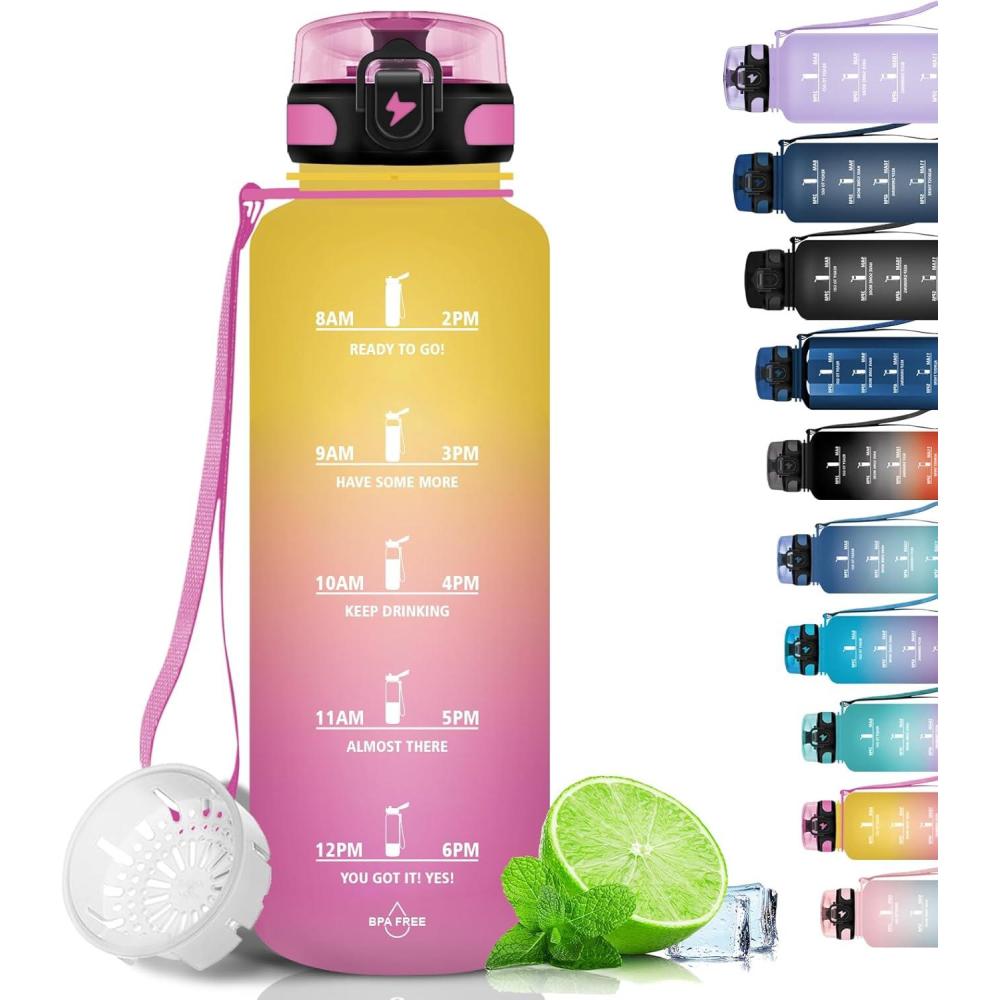 imageGrsta Gourde 15L Gourde Sport sans BPA Bouteille deau Gourde Gradue pour 1 Journee Filtre et Marqueur de Temps Gourde Motivation pour la randonne lcole Noir rougeRose Jaune