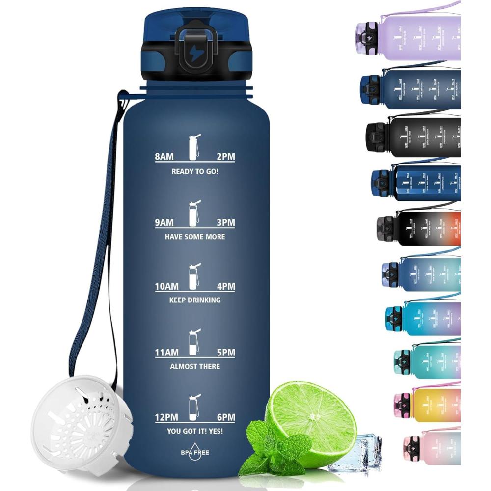 imageGrsta Gourde 15L Gourde Sport sans BPA Bouteille deau Gourde Gradue pour 1 Journee Filtre et Marqueur de Temps Gourde Motivation pour la randonne lcole Noir rougeBleu Marinem