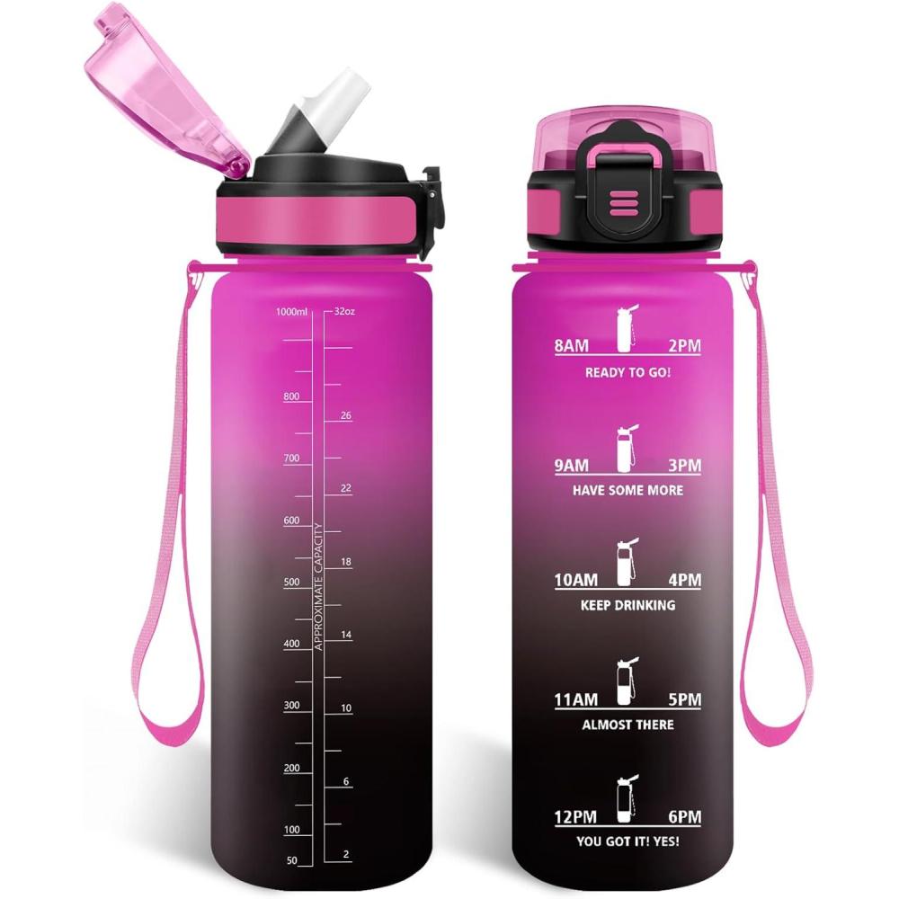 imageHoneyHolly Gourde 15L Bouteille Gourde Sport avec Paille Water Bottle Motivation avec Marqueur de Temps Water Bottle tanche Bouteille deau pour Randonne Camping Fitness CyclismeLilaschwarz 1000ml