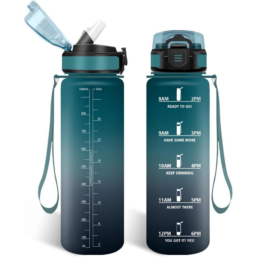 imageHoneyHolly Gourde 15L Bouteille Gourde Sport avec Paille Water Bottle Motivation avec Marqueur de Temps Water Bottle tanche Bouteille deau pour Randonne Camping Fitness CyclismeVertgris 1000 Ml