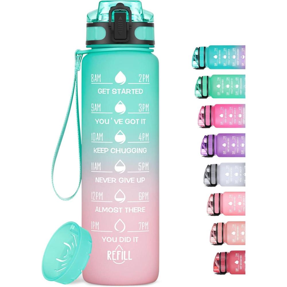 imageHydroPal Gourde Sport 1 Litre Bouteille deau de motivation avec Marqueur de Temps Gourde Filtrante ampamp Bouteille pour Adulte sans BPA pour Sport Gym Bureau Yoga Vert ple et rose pleVert Ple et Rose Ple