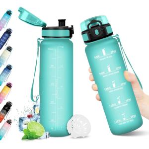 Bouteille d&rsquo;eau 500ml, Gourde Enfant avec Filtre, Gourde Sport Étanche, Gourdes avec Marqueur de Temps, Bouteille Reutilisable, Gourdes Motivation Idéale pour Yoga, École, Bureau, Randonnée(17oz-500ml | Mat Bleu-vert)