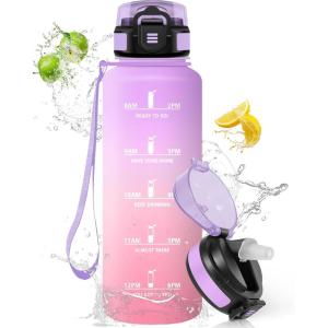 HoneyHolly Gourde, 1.5L Bouteille, Gourde Sport avec Paille, Water Bottle Motivation avec Marqueur de Temps, Water Bottle, Étanche, Bouteille d&rsquo;eau pour Randonnée, Camping, Fitness, Cyclisme(Irisrosa – 1500ml)