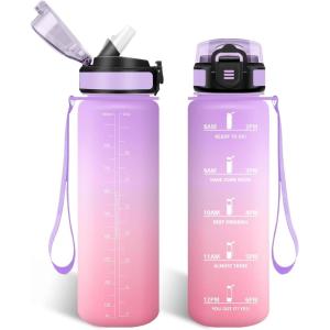 HoneyHolly Gourde, 1.5L Bouteille, Gourde Sport avec Paille, Water Bottle Motivation avec Marqueur de Temps, Water Bottle, Étanche, Bouteille d&rsquo;eau pour Randonnée, Camping, Fitness, Cyclisme(Irisrosa – 1000ml)