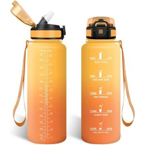 HoneyHolly Gourde, 1.5L Bouteille, Gourde Sport avec Paille, Water Bottle Motivation avec Marqueur de Temps, Water Bottle, Étanche, Bouteille d&rsquo;eau pour Randonnée, Camping, Fitness, Cyclisme(Bernsteinorange – 1500ml)